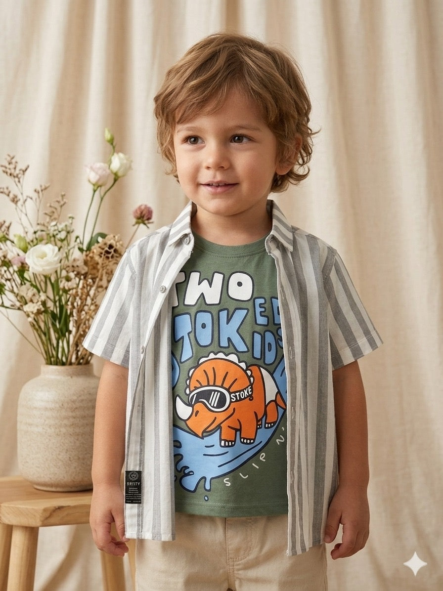Casual Double Shirt Grey Lines | Dino Print