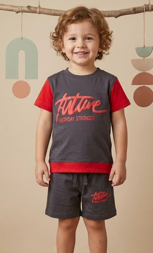 Kids T-Shirt & Shorts Set – Future Print - Grey
