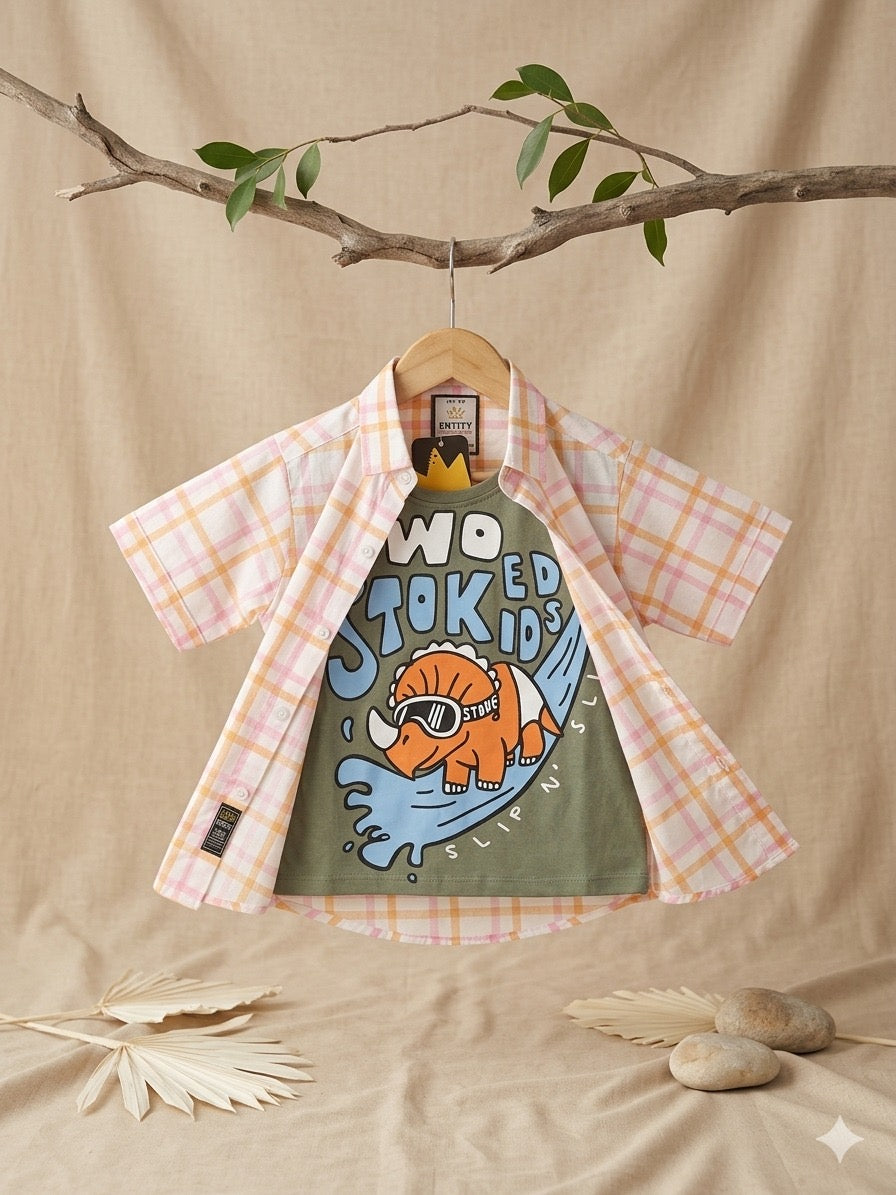 Casual Double Shirt Orange Lines Check | Dino Print