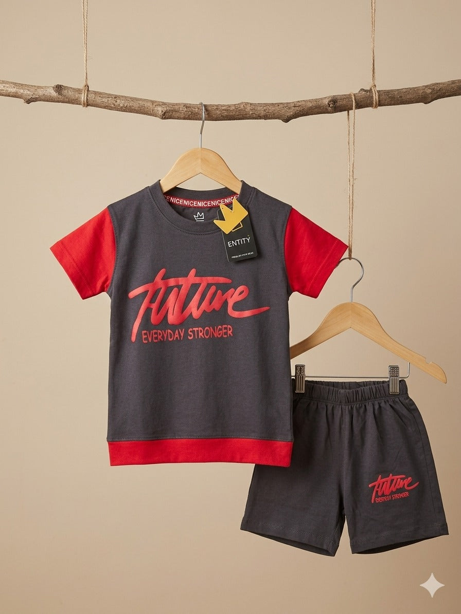 Kids T-Shirt & Shorts Set – Future Print - Grey