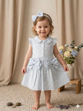 Baby Girl Blue Check Bow Dress – Soft Cotton