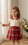 Red Plaid Frock with White Collar Top