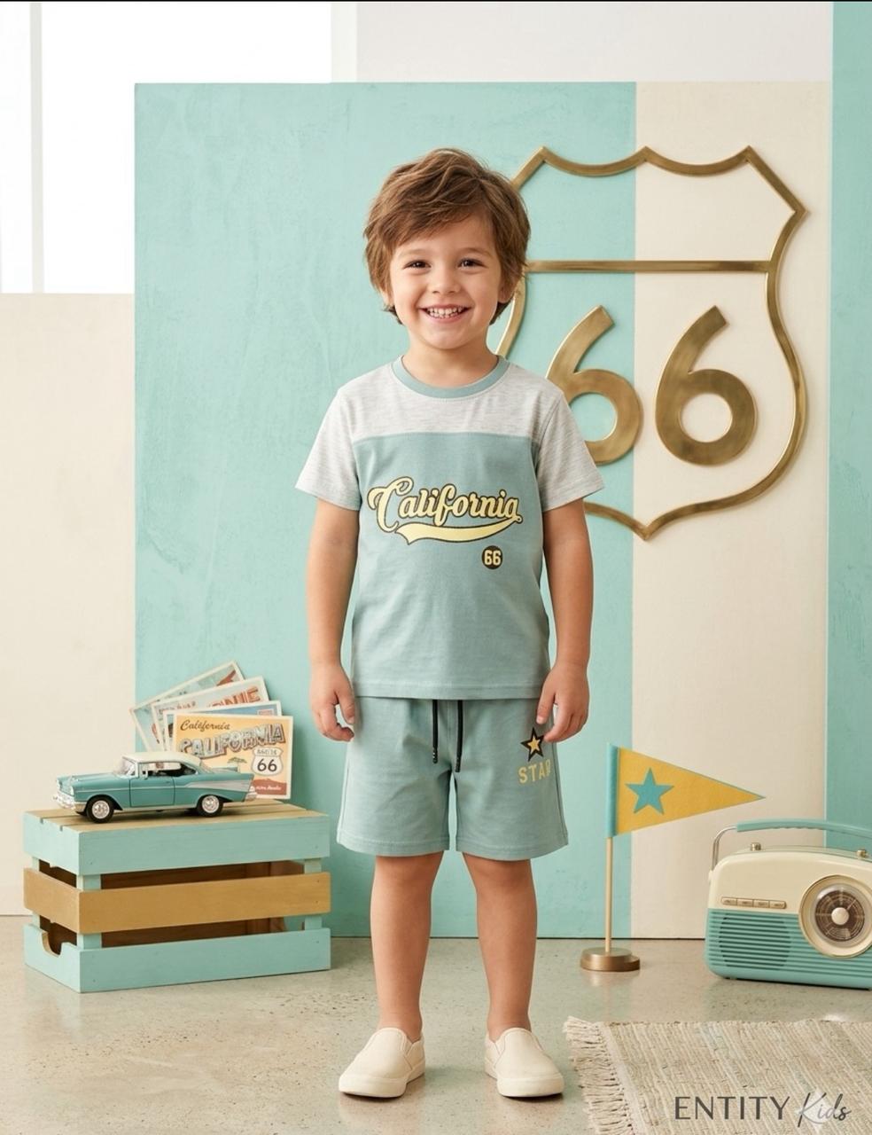 Boys California T-Shirt & Shorts Set – Sea Green