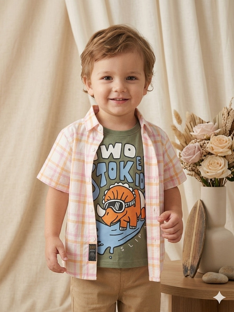 Casual Double Shirt Orange Lines Check | Dino Print
