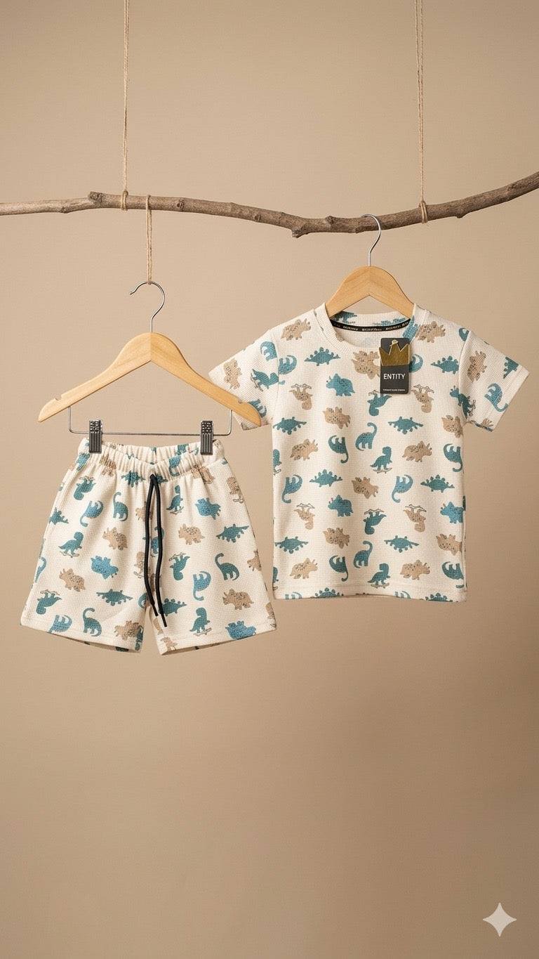 Waffle Kids Dinosaur Printed T-Shirt & Shorts Set