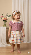 Color Pop Girls Dress Set with Pink Puff Sleeve Top