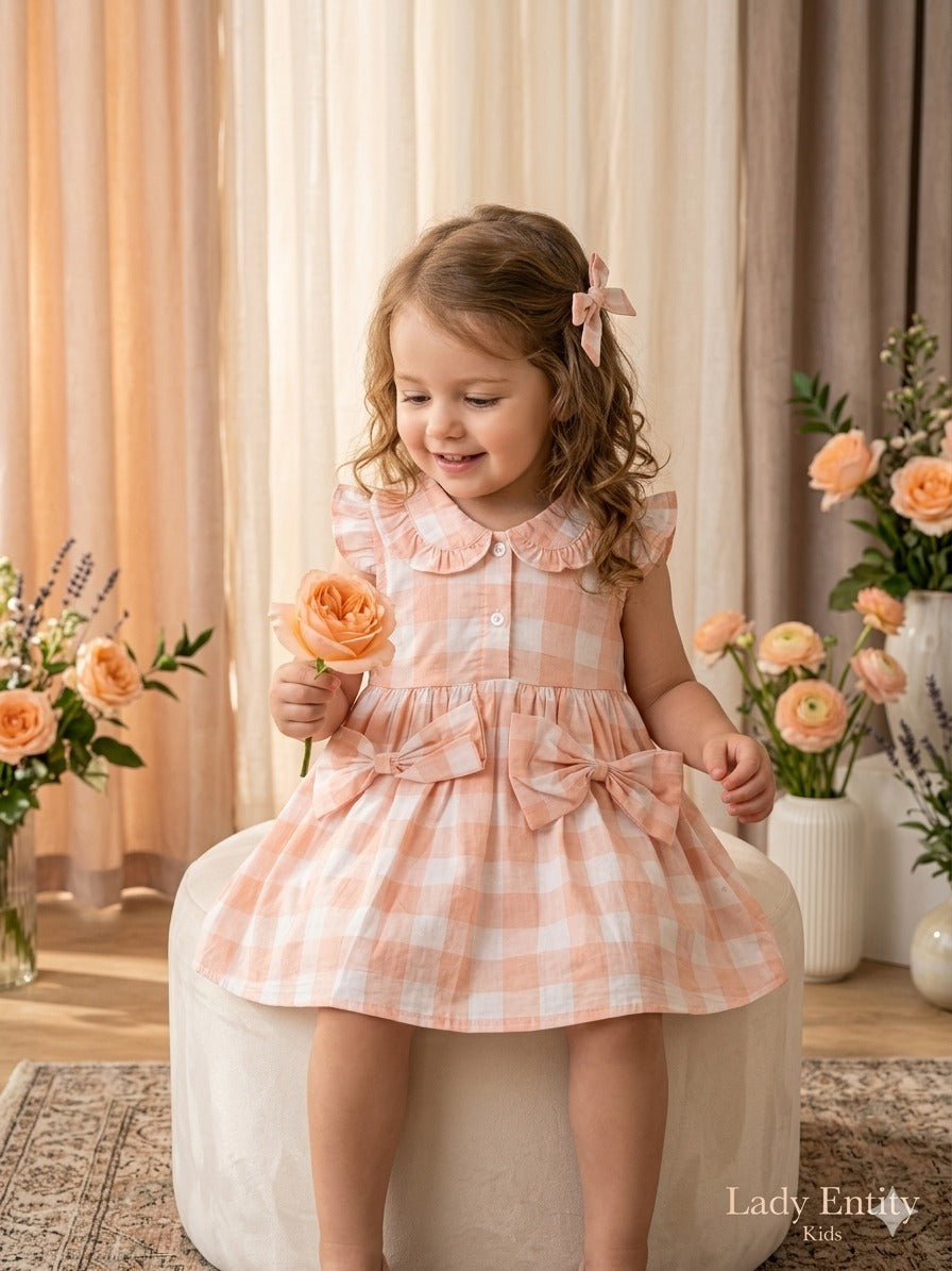 Baby Girl Pink Check Bow Dress – Soft Cotton