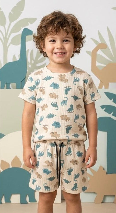 Waffle Kids Dinosaur Printed T-Shirt & Shorts Set