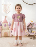 Girls Princess Printed Dress – Pink & White