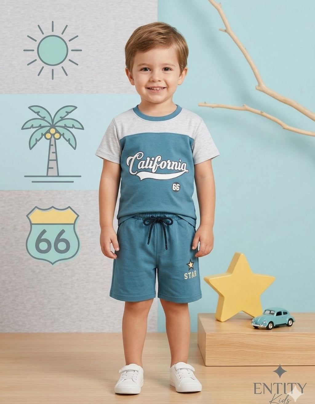 Boys California T-Shirt & Shorts Set – Aqua
