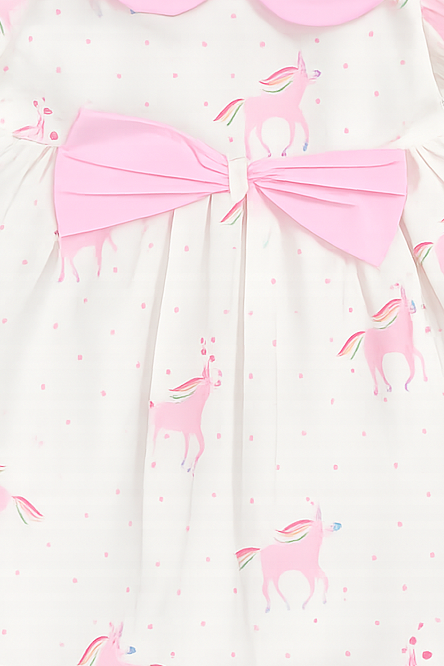 Unicorn Print Baby Girl Dress with Pink Bow – Cute Party & Summer Dress for Kids