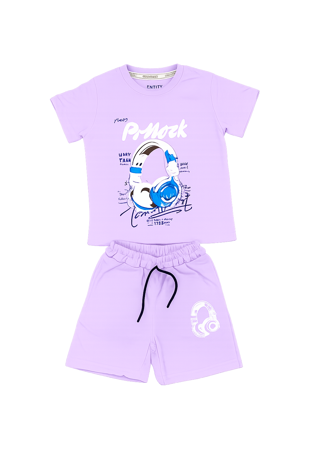 Boys Summer T-Shirt & Shorts Set – Purple Headphone Print Kids Outfit