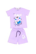 Boys Summer T-Shirt & Shorts Set – Purple Headphone Print Kids Outfit