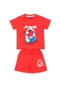 Boys Red T-Shirt & Shorts Set – Headphone Print Kids Summer Outfit