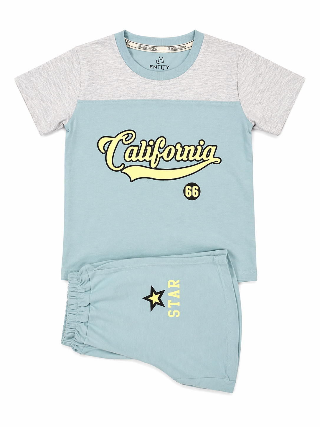Boys California T-Shirt & Shorts Set – Blue Kids Summer Outfit with Star Print