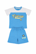 Boys California T-Shirt & Shorts Set – Aqua Kids Summer Outfit with Star Print