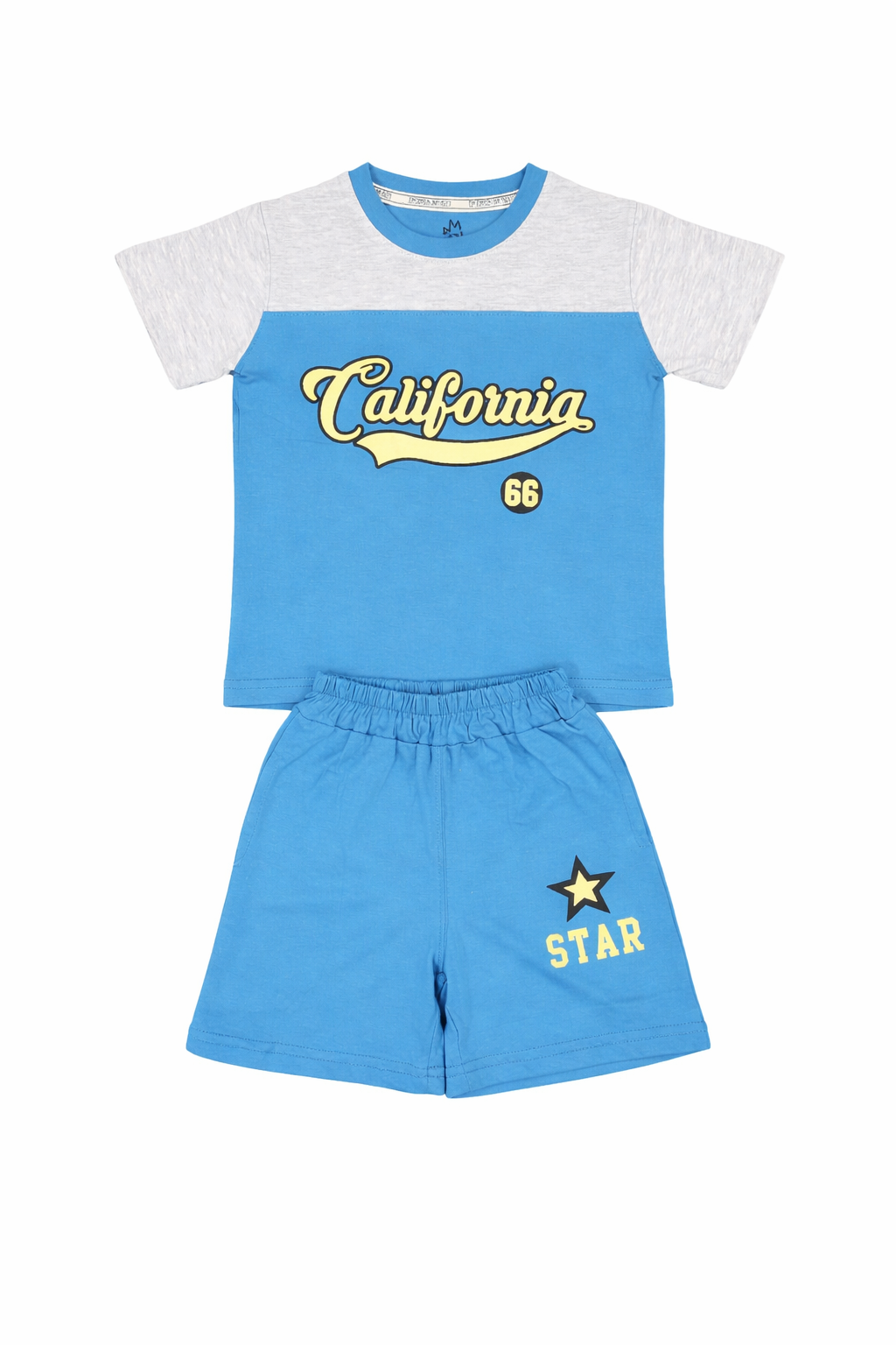 Boys California T-Shirt & Shorts Set – Aqua Kids Summer Outfit with Star Print