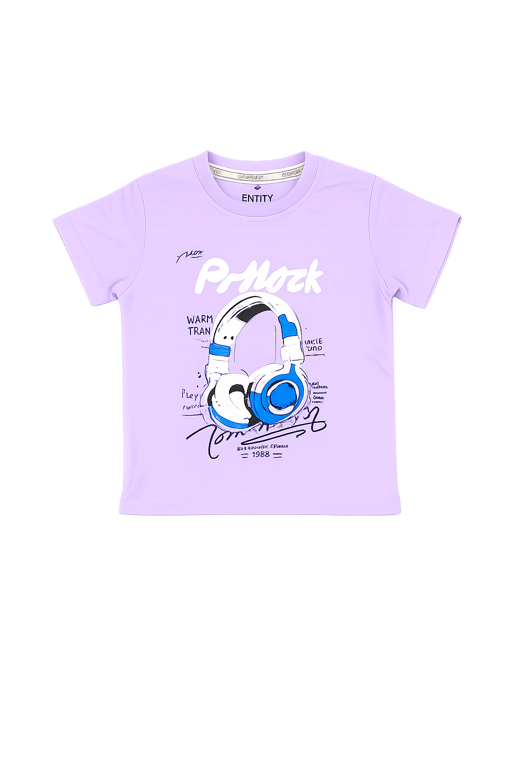 Boys Summer T-Shirt & Shorts Set – Purple Headphone Print Kids Outfit