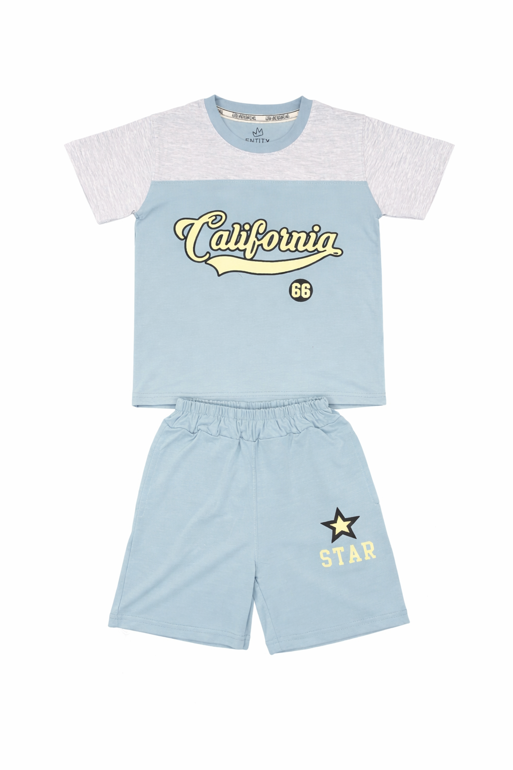 Boys California T-Shirt & Shorts Set – Blue Kids Summer Outfit with Star Print
