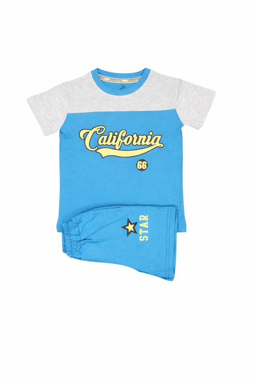 Boys California T-Shirt & Shorts Set – Aqua Kids Summer Outfit with Star Print