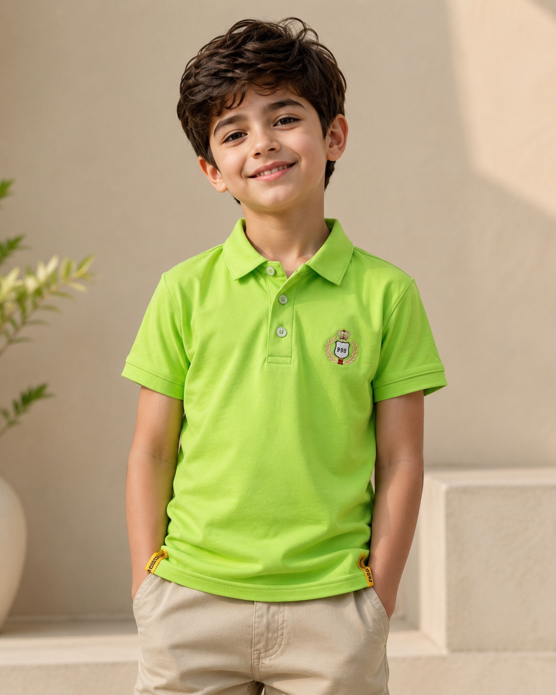 Lime Green Polo Shirt for Boys | Soft Cotton Half Sleeves