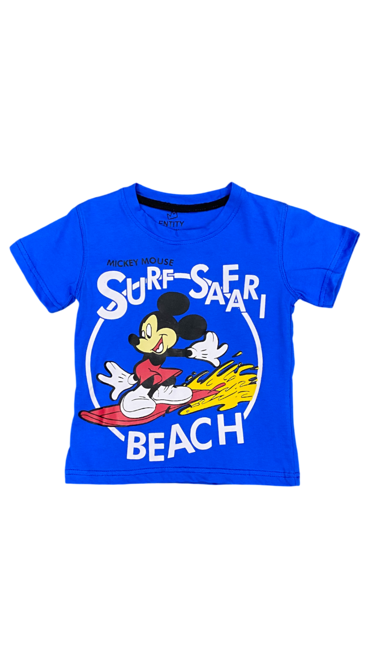 Mickey Mouse Surf Safari Kids T-Shirt – Blue Cartoon Summer Tee for Boys & Toddlers