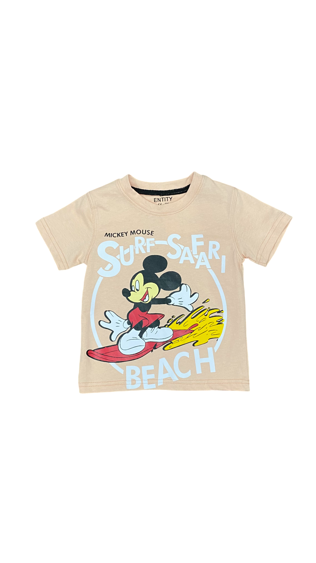 Mickey Mouse Surf Safari Kids T-Shirt – Peach Cartoon Summer Tee for Boys & Toddlers