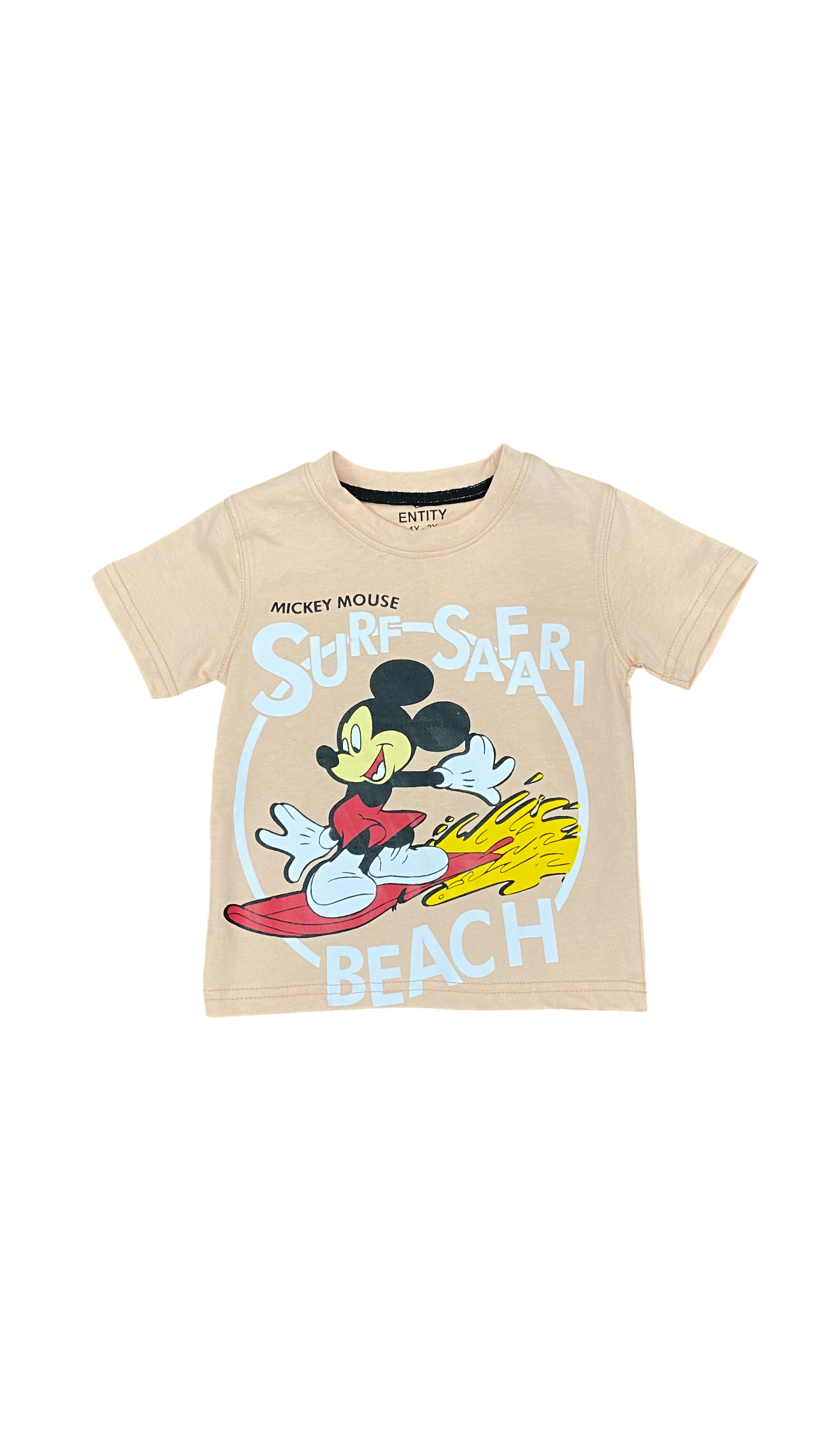 Mickey Mouse Surf Safari Kids T-Shirt – Peach Cartoon Summer Tee for Boys & Toddlers