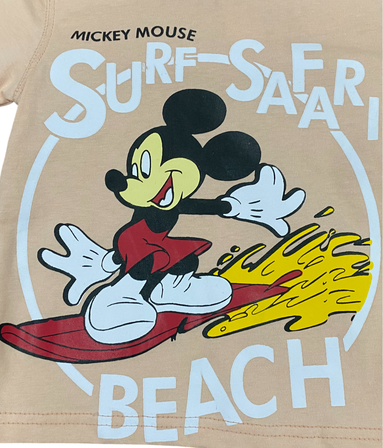 Mickey Mouse Surf Safari Kids T-Shirt – Peach Cartoon Summer Tee for Boys & Toddlers