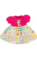 Girls Cute Cartoon Printed Dress – Pink Top Multi Color Skirt Summer Dress for Kids