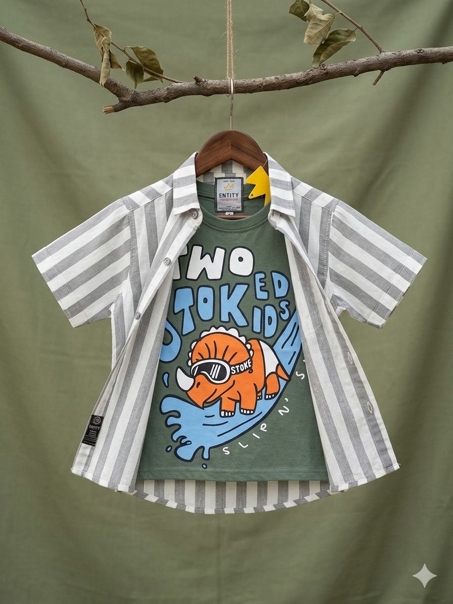 Casual Double Shirt Grey Lines | Dino Print