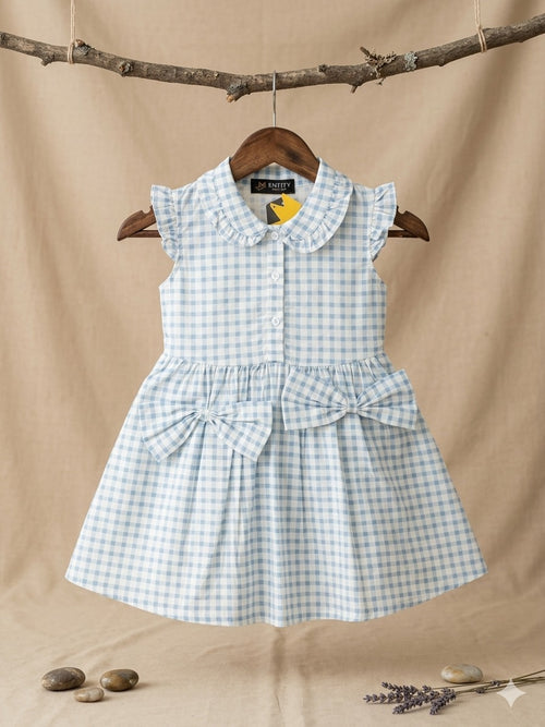 Baby Girl Blue Check Bow Dress – Soft Cotton
