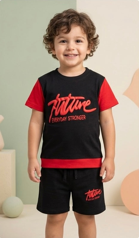 Kids T-Shirt & Shorts Set – Future Print - Black