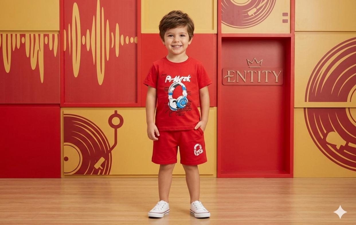 Boys Red T-Shirt & Shorts Set – Headphone Print