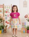 Girls Cute Cartoon Printed Dress – Pink Top Multi Color Skirt