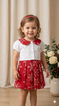 Red Snowflake Frock with White Collar Top