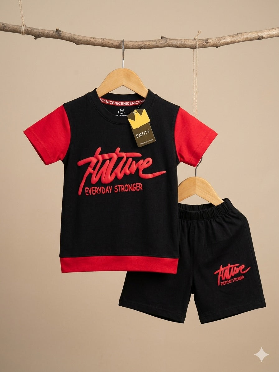 Kids T-Shirt & Shorts Set – Future Print - Black