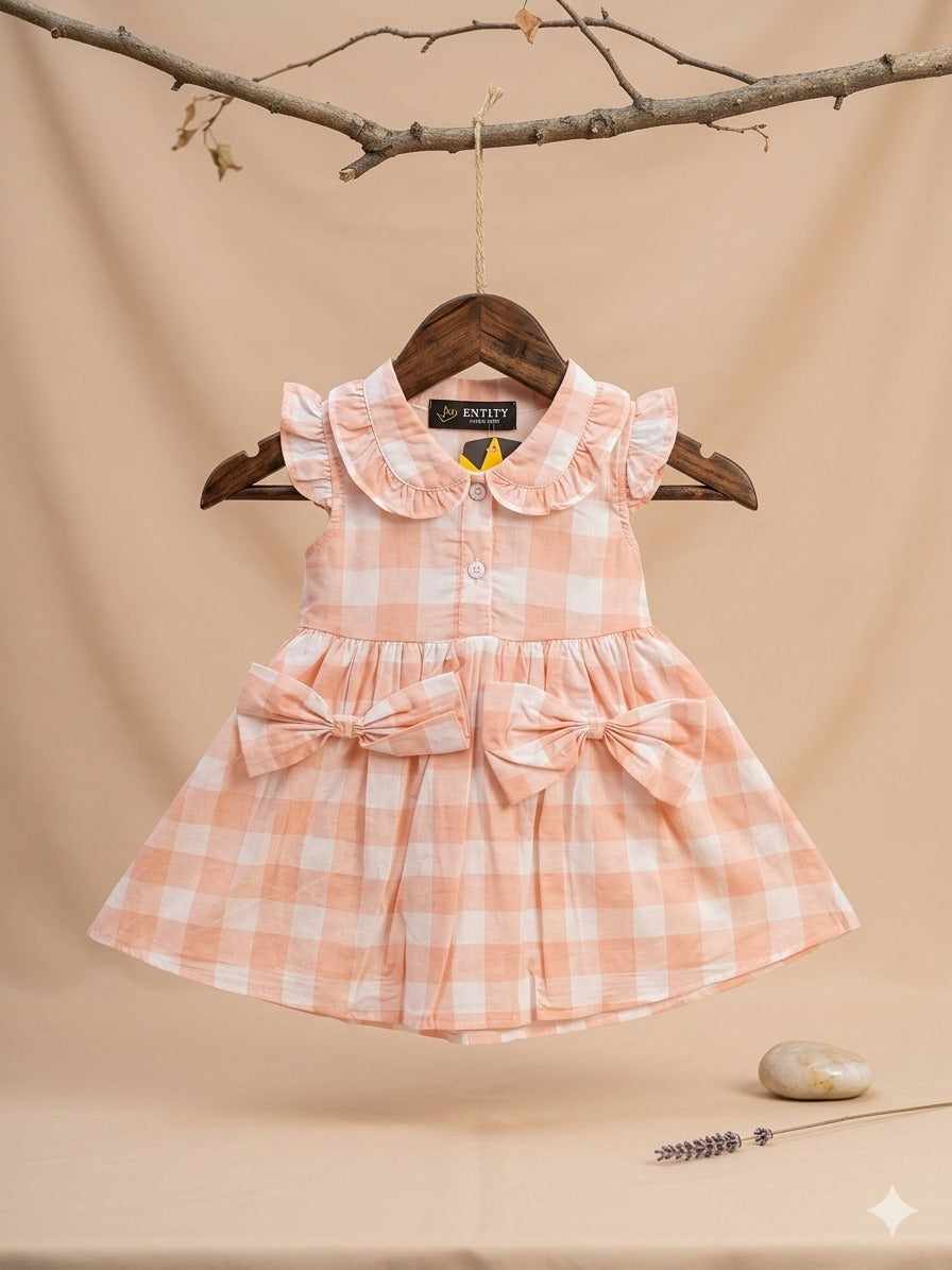 Baby Girl Pink Check Bow Dress – Soft Cotton