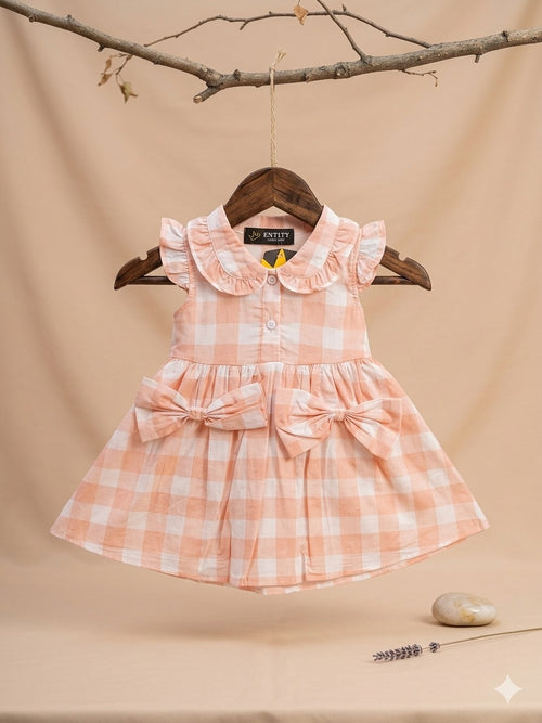Baby Girl Pink Check Bow Dress – Soft Cotton