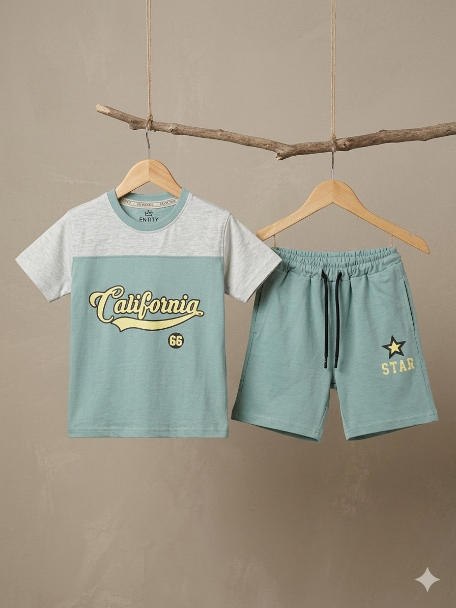 Boys California T-Shirt & Shorts Set – Sea Green